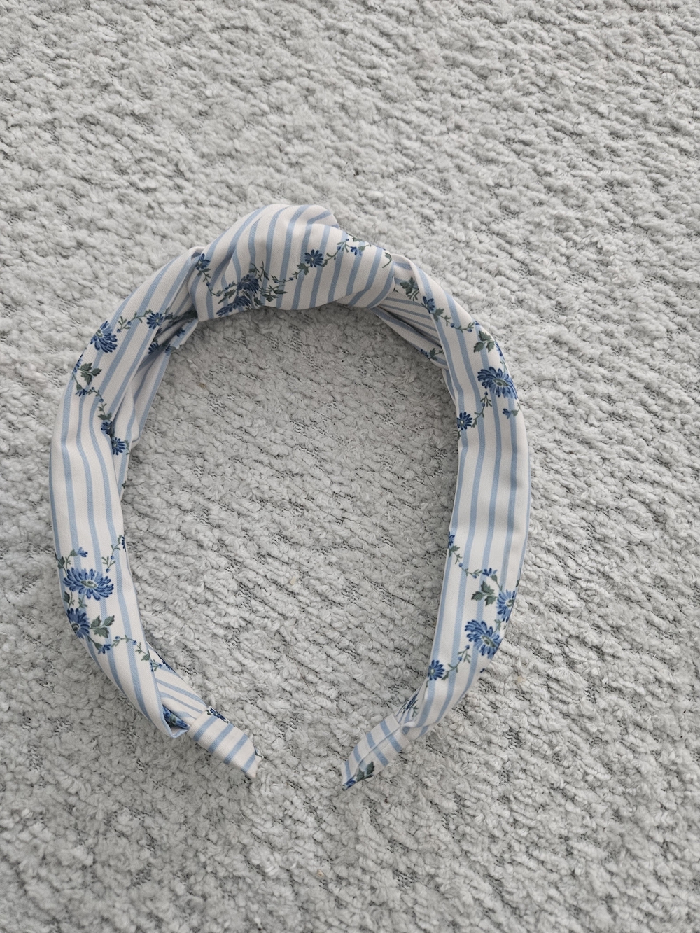 Blue Floral Striped Knot Headband